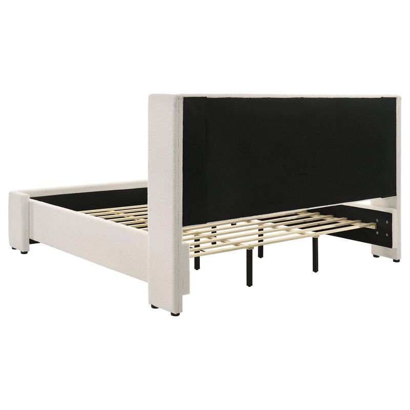 Mosy King Platform Bed, White Boucle Upholstered Wingback Headboard