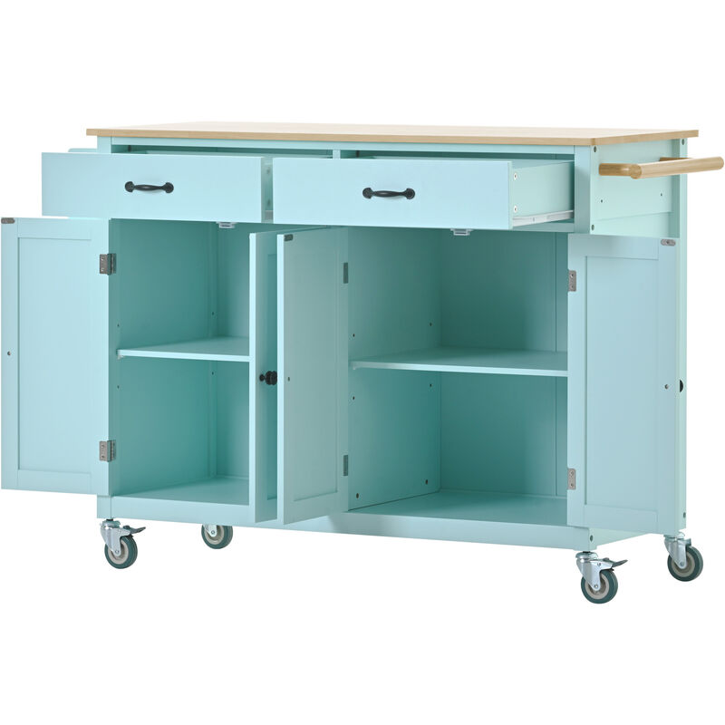 Whisen Modern Wood Kitchen Island with Spice Rack and Drawers - Mint Green