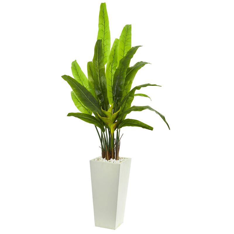 HomPlanti 69 Inches Travelers Palm Artificial Tree in White Tower Planter