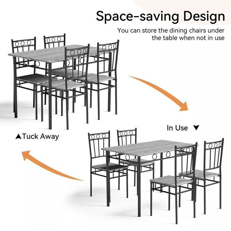 5 Piece Dining Table Set for 4, Kitchen Table and Chairs with Sturdy Metal Frame for Dining Room image number 3