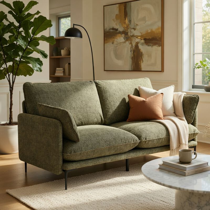 Dima Sofa with 2 Pillows, Green Chenille Upholstered Cushions, 75 Inch image number 8