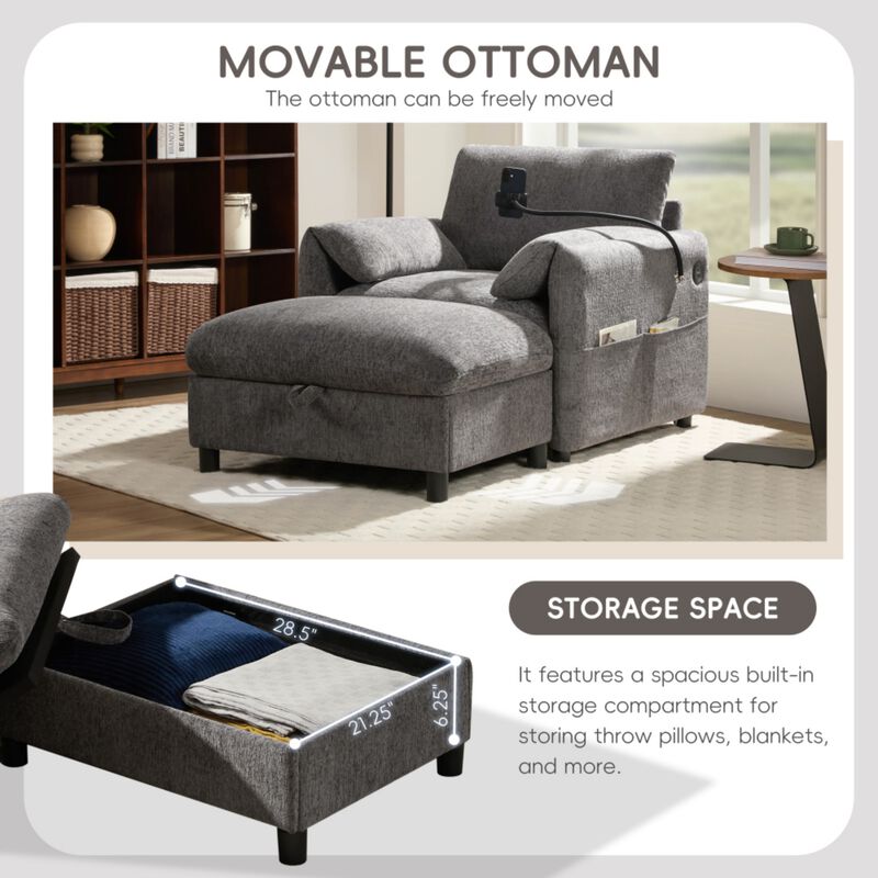 Kiple Modern Chenille Accent Chair & Ottoman Set image number 3
