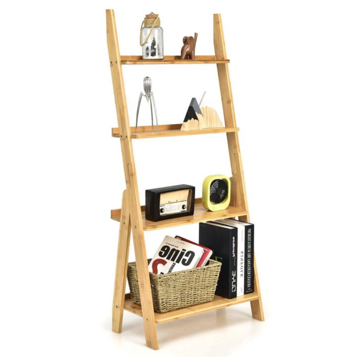 4-Tier Bamboo Ladder Shelf Bookcase for Study Room