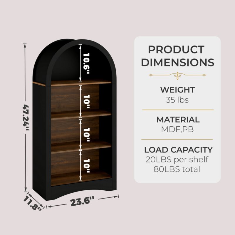 Jigfat Low‑Profile Arched Top 4‑Tier Open Bookcase image number 9
