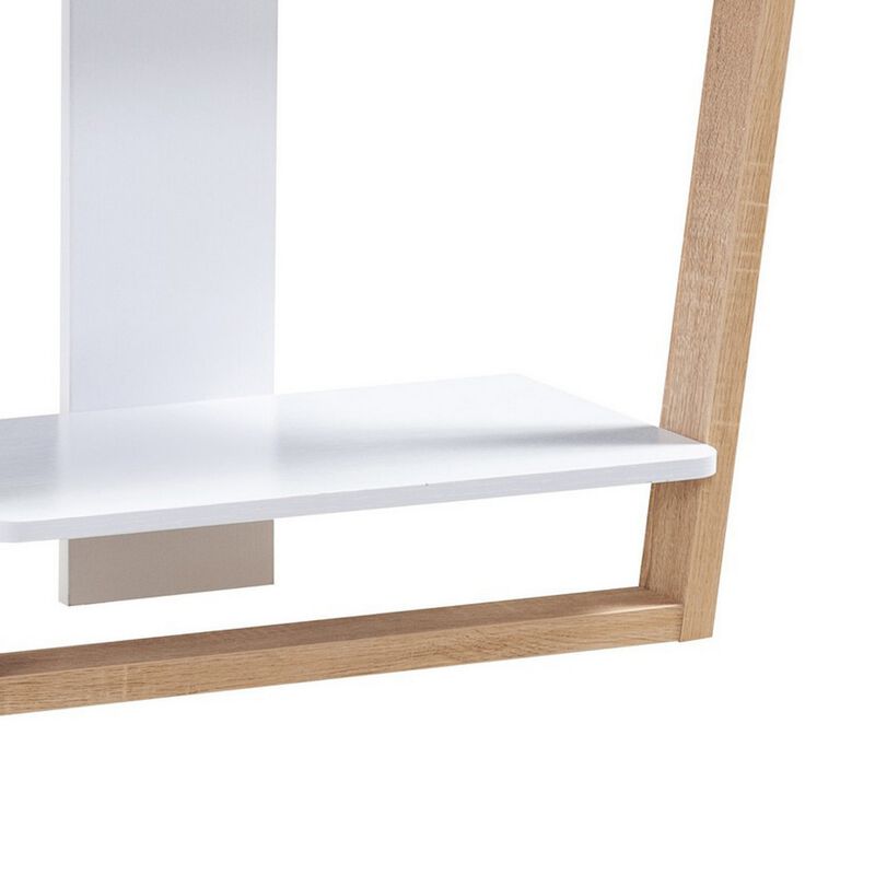 Hedy 34 Inch Modern Console Table, 3 Shelf, Slanted Legs, Two Toned, White-Benzara