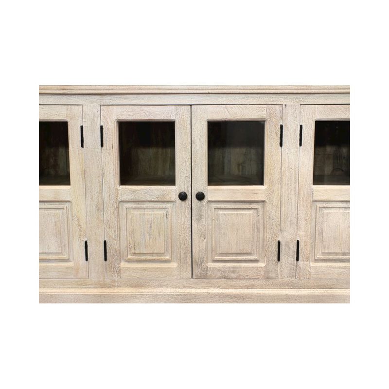 Alex Hamilton Tropez 6-Door Solid Wood Sideboard With Glass Panel in Distressed White Finish image number 5