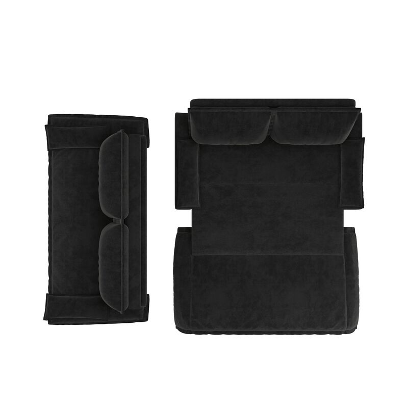 Whisen 3-in-1 Velvet Queen Sleeper Sofa Bed & Chaise Lounge & Loveseat Sofa, 2 Seats image number 2