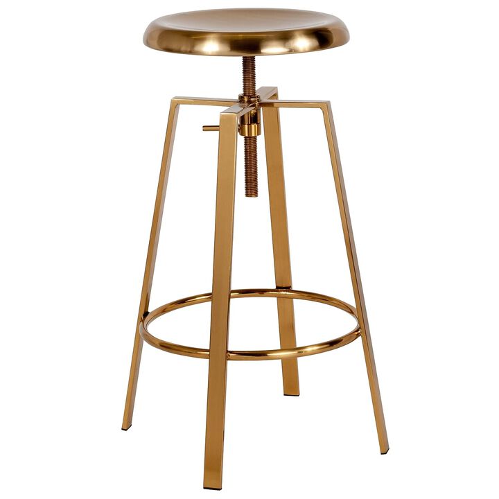Flash Furniture Toledo Industrial Style Barstool with Swivel Lift Adjustable Height Seat in Gold Finish