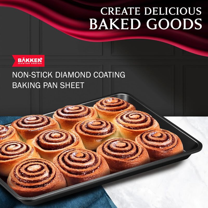 BAKKEN Kitchen Baking Pans - Small, Medium, and Large Cookie Pan (13.58&times;9.65, 15.75&times;11, 17.91&times;12.60), Nonstick, Diamond Texture Bottom