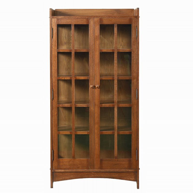 Crafters and Weavers Mission Oak Display China Cabinet / Bookcase - Dark Walnut - 39W