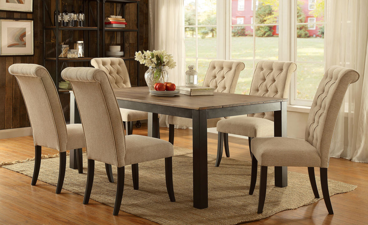 Marshall Transitional Style Dining Table, Rustic Oak Finish