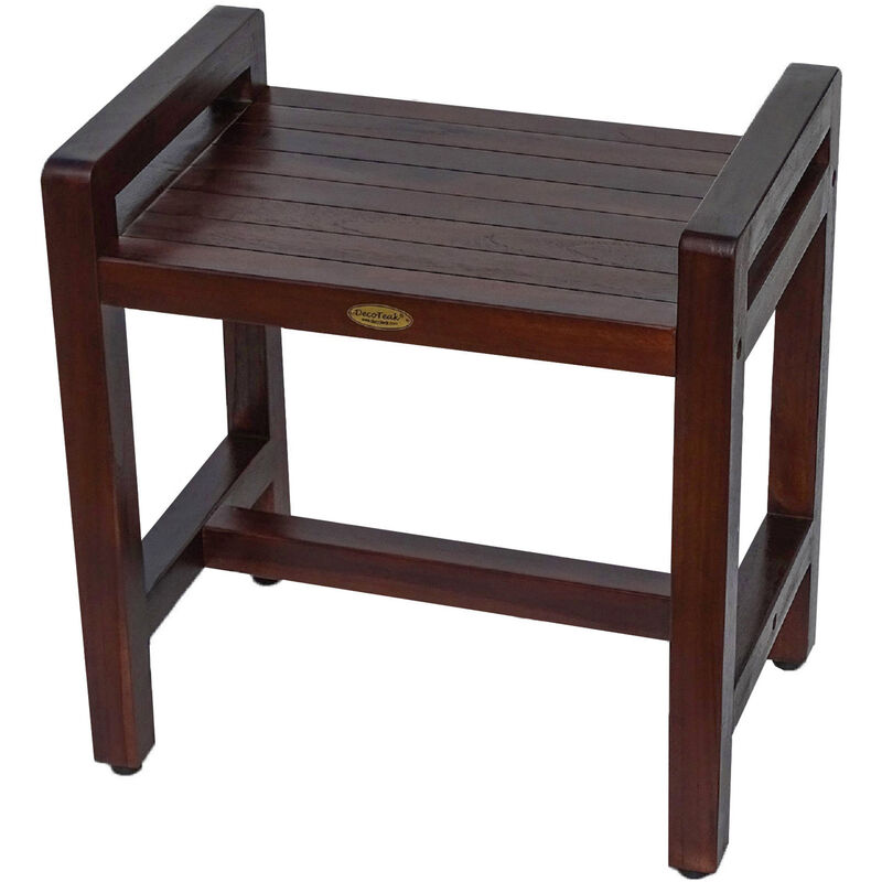 DecoTeak Eleganto 20" Teak Wood Shower Bench with LiftAide Arms in Woodland Brown Finish