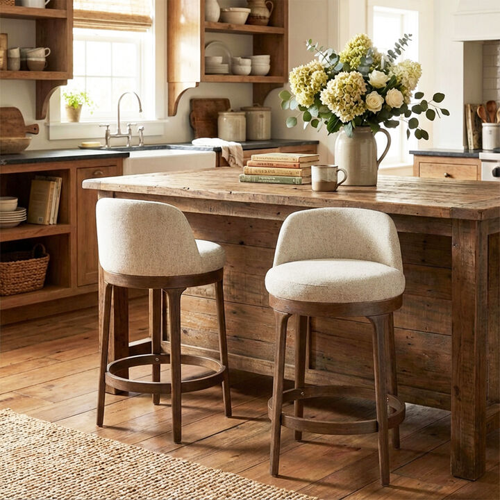 Christopher Knight Home Cecile Modern Rubberwood Upholstered Bar Stools (Set of 2)