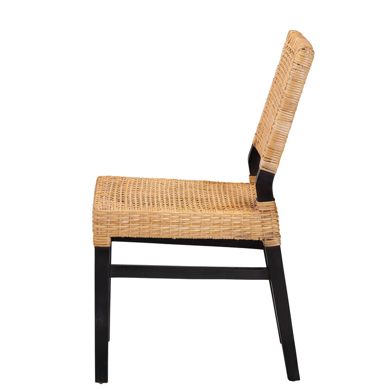 Bali & Pari Lesia Modern Natural Brown Rattan and Espresso Brown Mahogany Wood Dining Chair