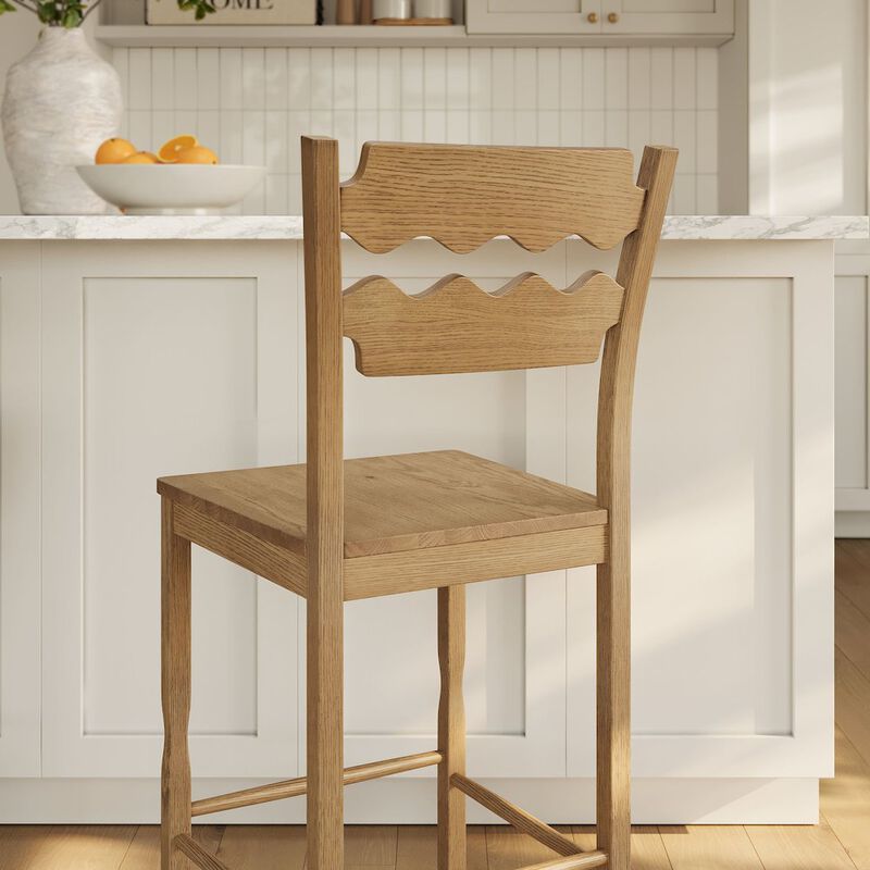 Jax Oak Wood Bar Stool With Wavy Razor Back image number 9