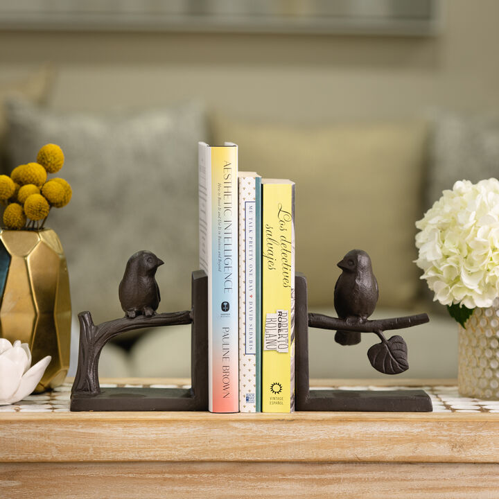 Birds on Branch Cast Iron Bookend Set