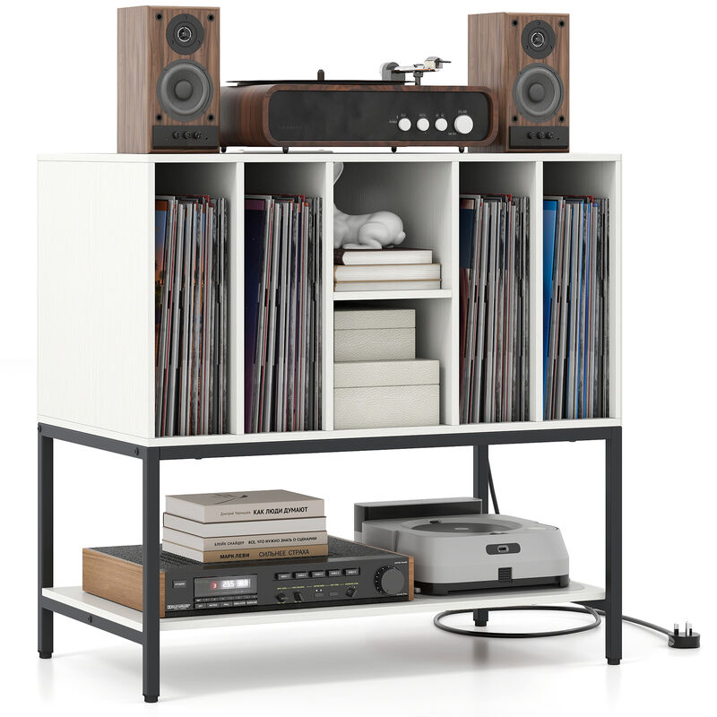 Metal Frame Record Player Stand with Built-In Charging Station image number 0
