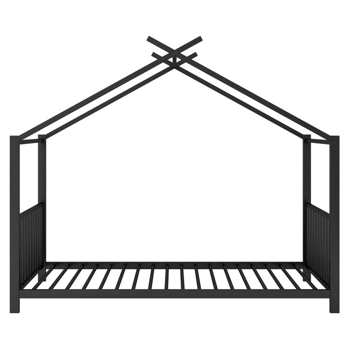 Whisen Twin Size Metal House Bed, No Box Spring Required, for Kids Bedroom
