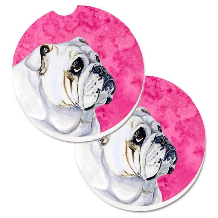Caroline's Treasures Pink Bulldog English Set of 2 Cup Holder Car Coasters LH9364PKCARC, 2.56, Multicolor
