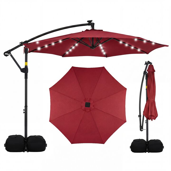 10 FT Solar LED Offset Cantilever Patio Umbrella Hanging Outdoor Market Umbrella-Navy