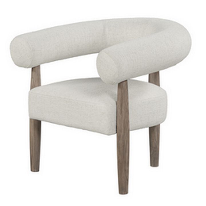 Zob 33 Inch Armchair, Wishbone Curved Cushioned Frame, Off White, Taupe