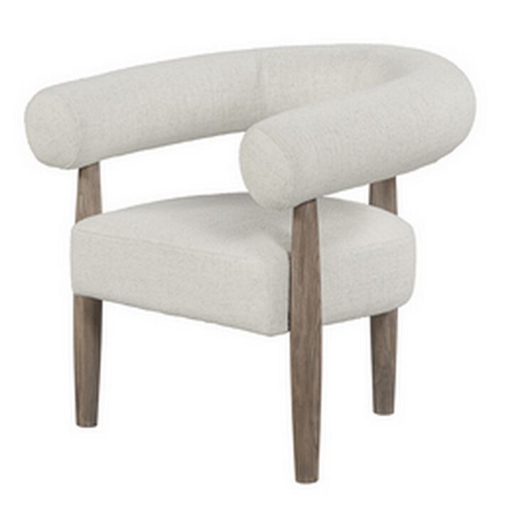 Zob 33 Inch Armchair, Wishbone Curved Cushioned Frame, Off White, Taupe - Benzara