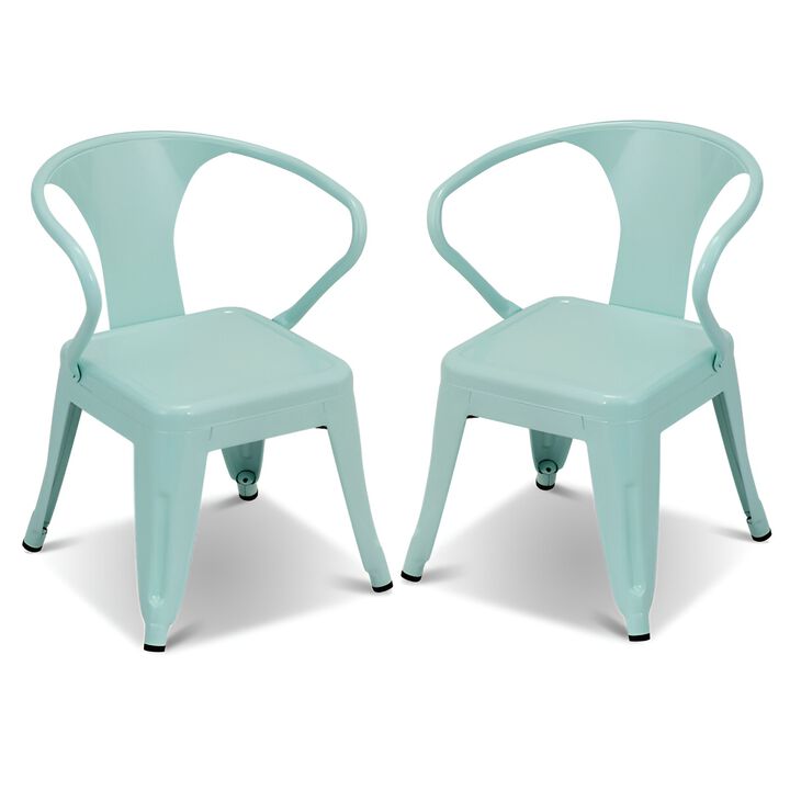 Kids Steel Armchairs Set of 2, Stackable Design-Green