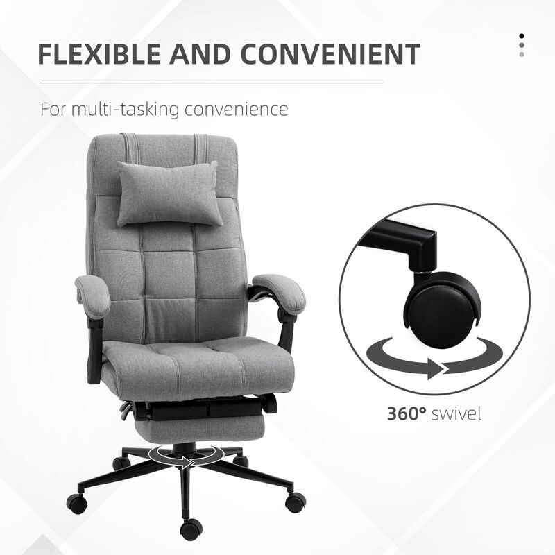 Ergonomic Chair Swivel Chair Executive Adjustable Recliner Desk Chair W/ Retractable Footrest Headrest Lumbar, Light Grey