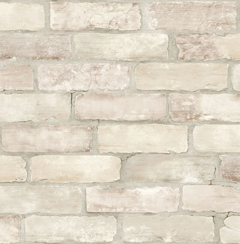 Limewashed Bone Weathered Brick Wallpaper image number 0