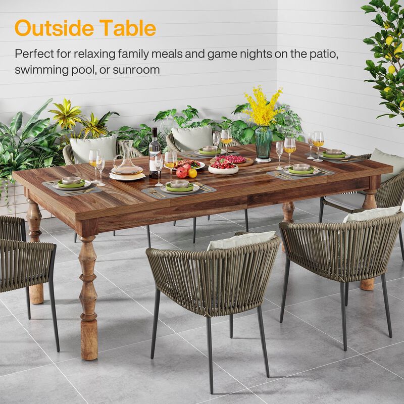 62 Inch Rectangular Dining Table with Carved Turned Legs for 4 to 6 People image number 4