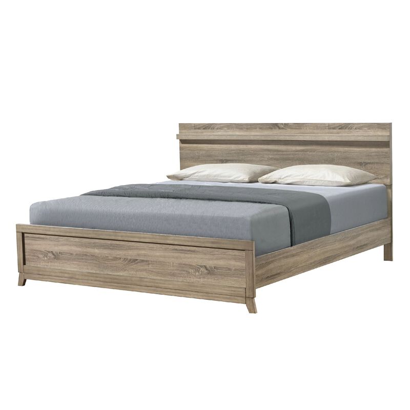 Tily Queen Size Bed w Panel Footboard, Natural Brown Wood Veneers