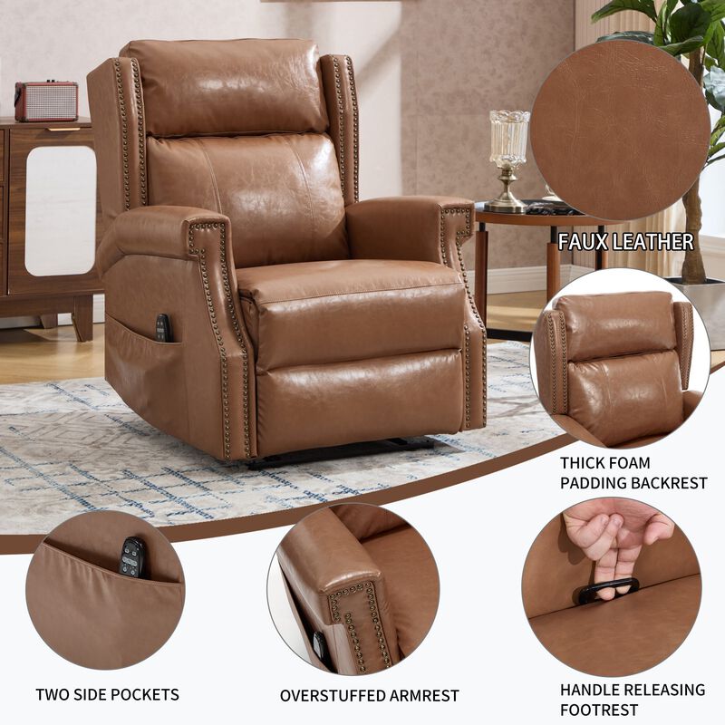 Manual Recliner Chair in Faux Leather for Living Room with Heavy Duty Motion Mechanism, 8 vibrating nodes and 3 massage modes image number 5