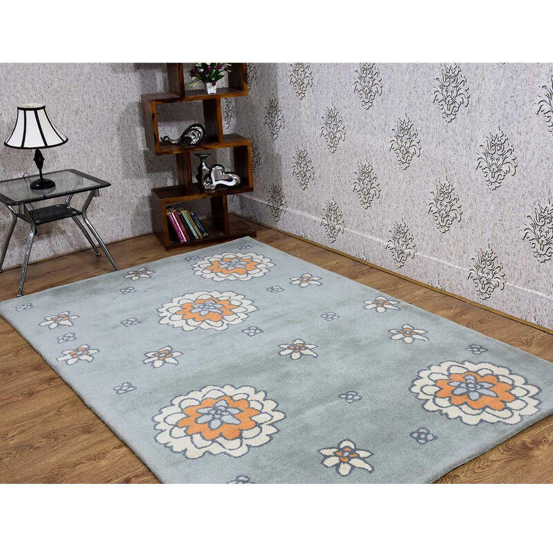 RUGSOTIC CARPETS HAND TUFTED WOOL ECO-FRIENDLY AREA RUGS  - 5'x7'6'', Rectangle Shape, Gray, Floral Modern Design, High Pile Thick Handmade Anti Skid Area Rugs for Living Room, Bed Room (K03107)