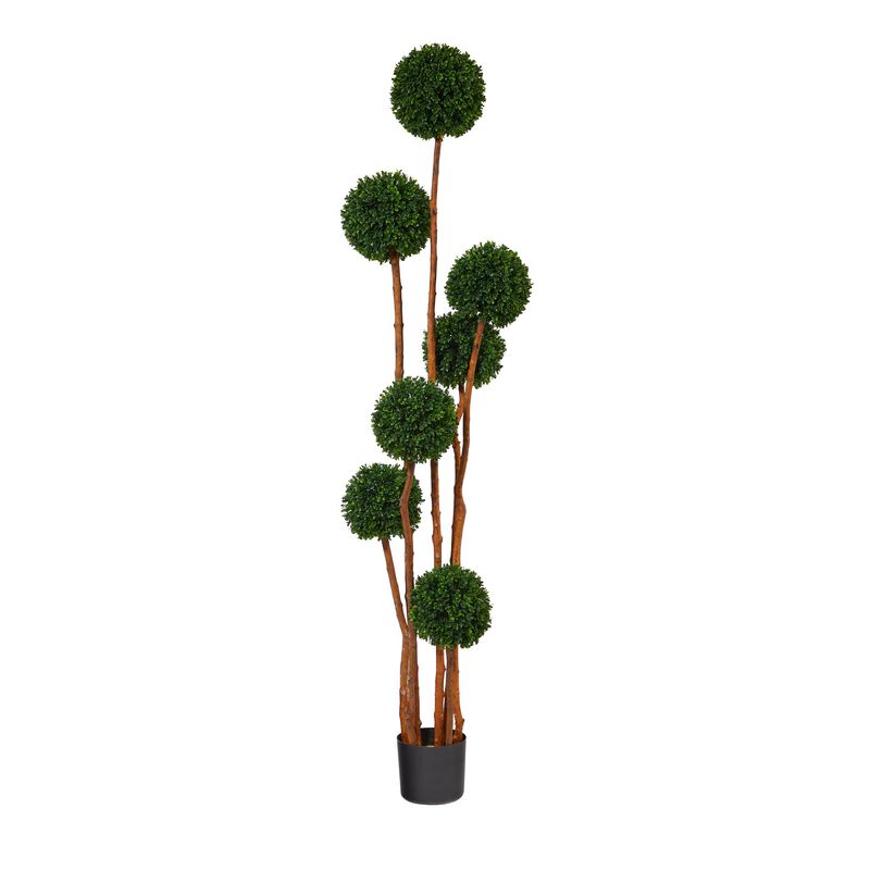 Hivvago 6 Feet Boxwood Ball Topiary Artificial Tree with Natural Trunk UV Resistant (Indoor/Outdoor)