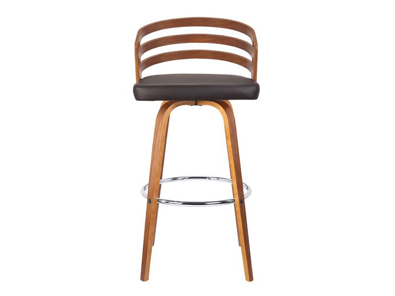 Leatherette Swivel Wooden Barstool with Curved Back, Brown-Benzara image number 1