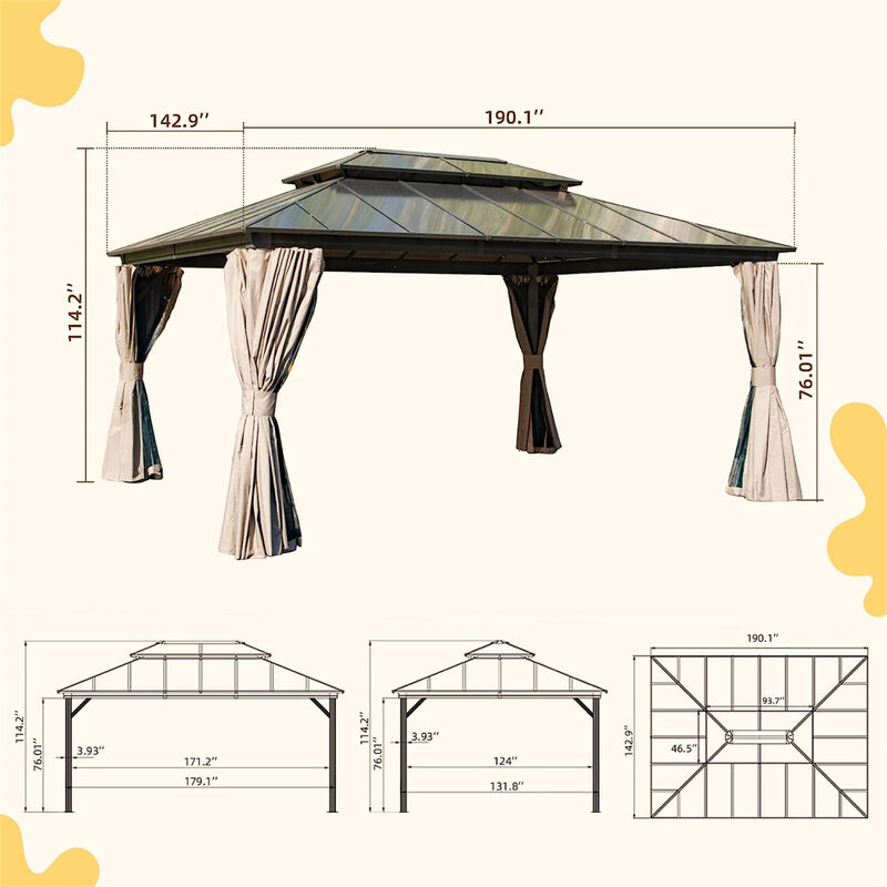 Streamdale 12x16ft Hardtop Gazebo with Polycarbonate Roof image number 4