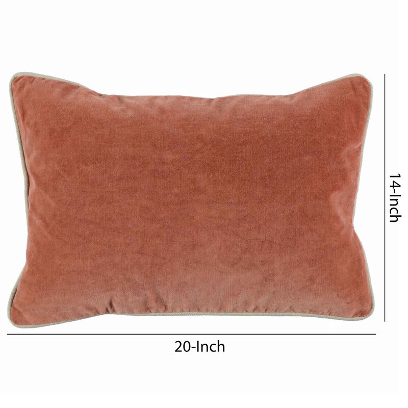 Rectangular Fabric Throw Pillow with Solid Color and Piped Edges, Terra Cotta - Benzara