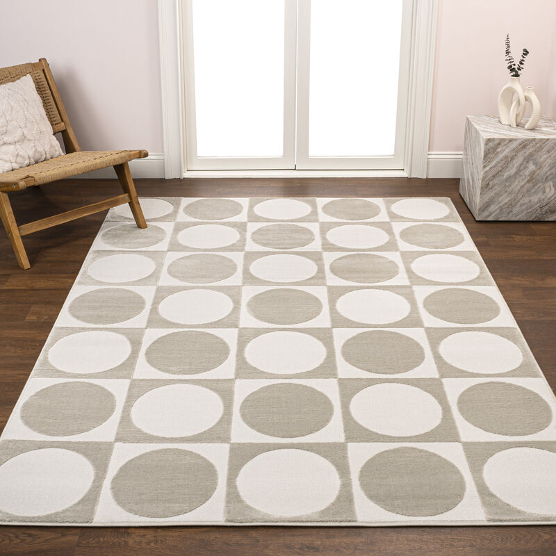 Helena Modern Geometric Circles In Squares High-Low Area Rug
