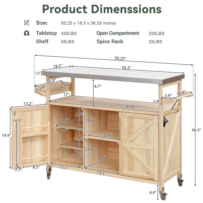 Merax Outdoor Kitchen Island Rolling Bar Cart image number 8