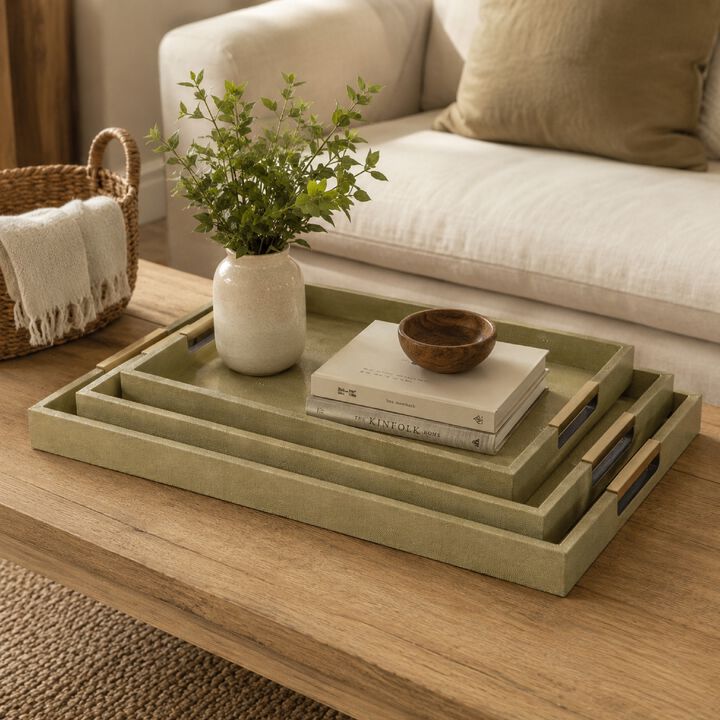 Koi 3pc Nested Serving Tray Set, Faux Texture, Wood