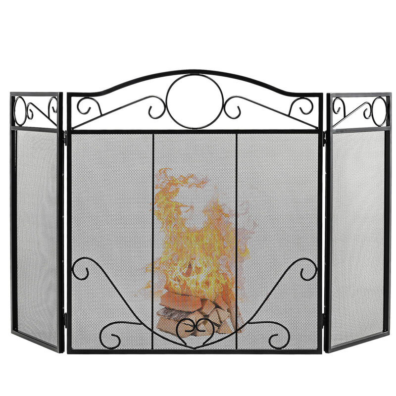 3-Panel Freestanding Fireplace Screen Folded Fire Doors