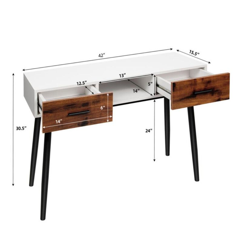 Hivvago 42 Inch Industrial Console Table with 2 Drawers for Entryway Hallway