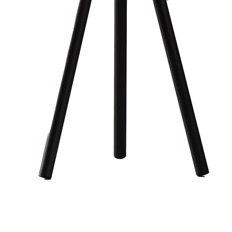Rio 21 Inch Accent Table Lamp, Pink Feather Shade, Black Metal Tripod Base - Benzara
