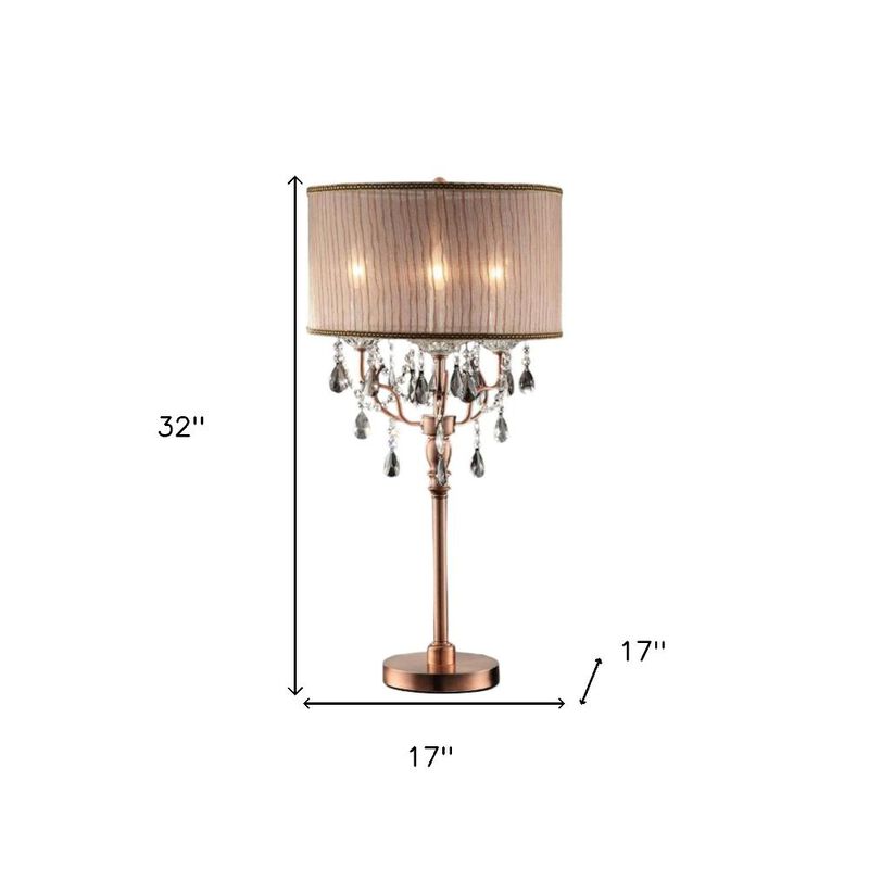 Hivvago 32" Clear and Rose Gold Faux Crystal Accent Table Lamp