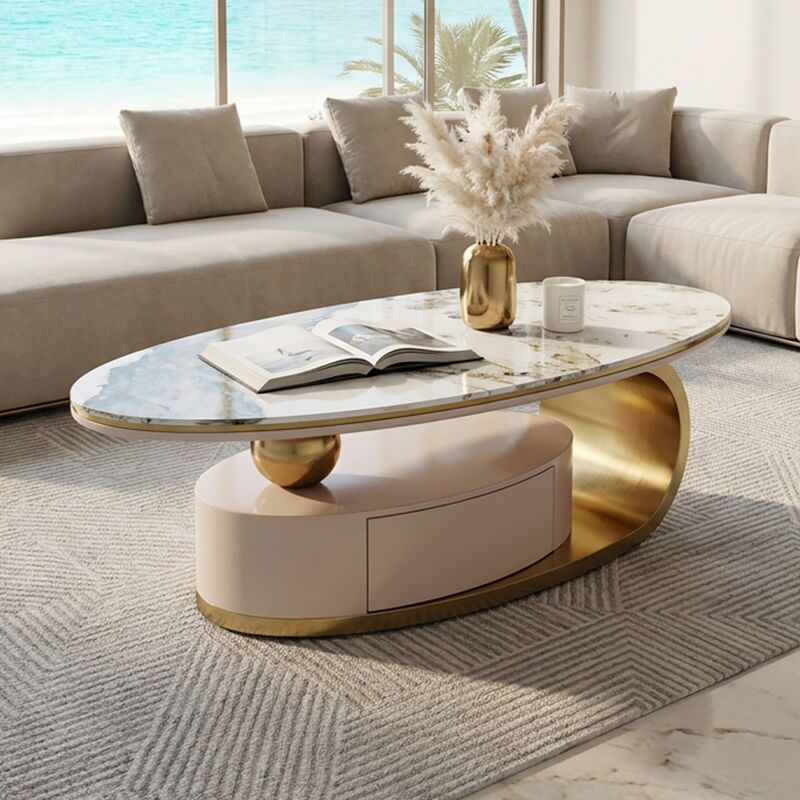 Nopfal Temptered Glass Oval Coffee Table image number 8
