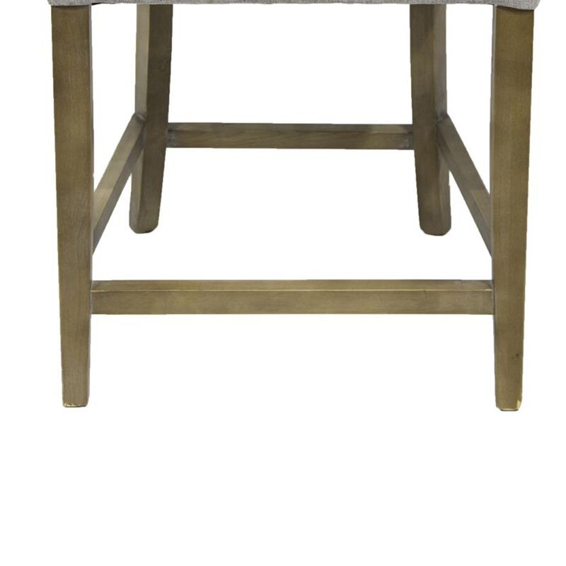 Cly Counter Stool Chair, Soft Light Gray Fabric, Graywash Solid Wood