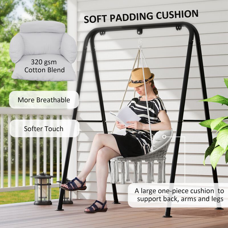 Hivvago Macrame Hammock Swing Chair with Cushion & Stand image number 3