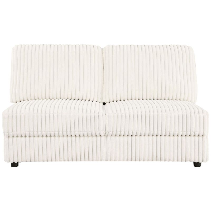 Sono Modular Armless Loveseat, 60 Inch, Ivory Fabric Channel Tufting - Benzara