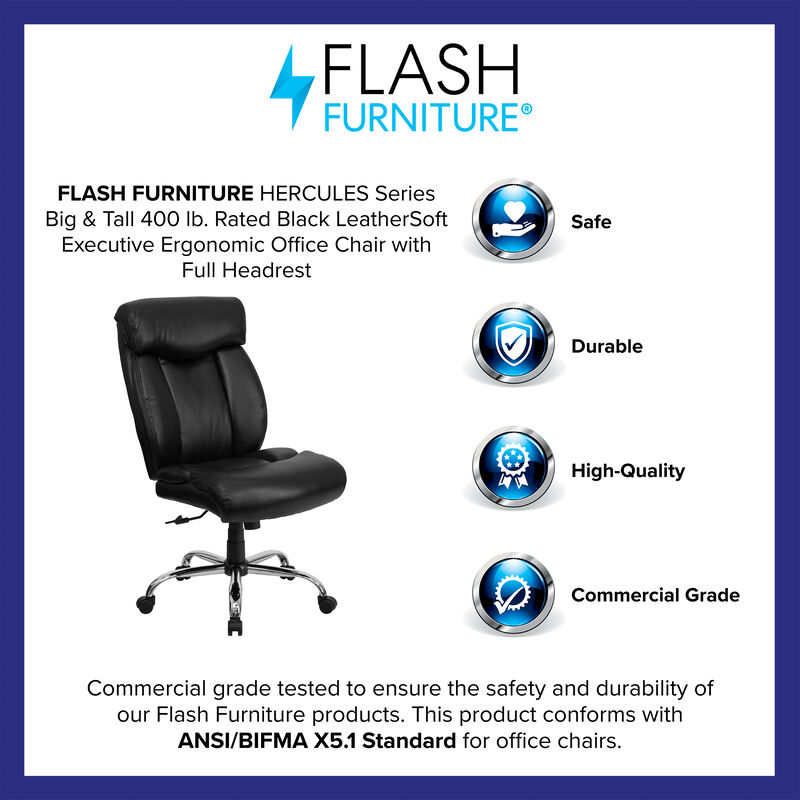 HERCULES Series Big & Tall 400 lb. Rated Black Fabric Executive Ergonomic Office Chair and Chrome Base image number 3