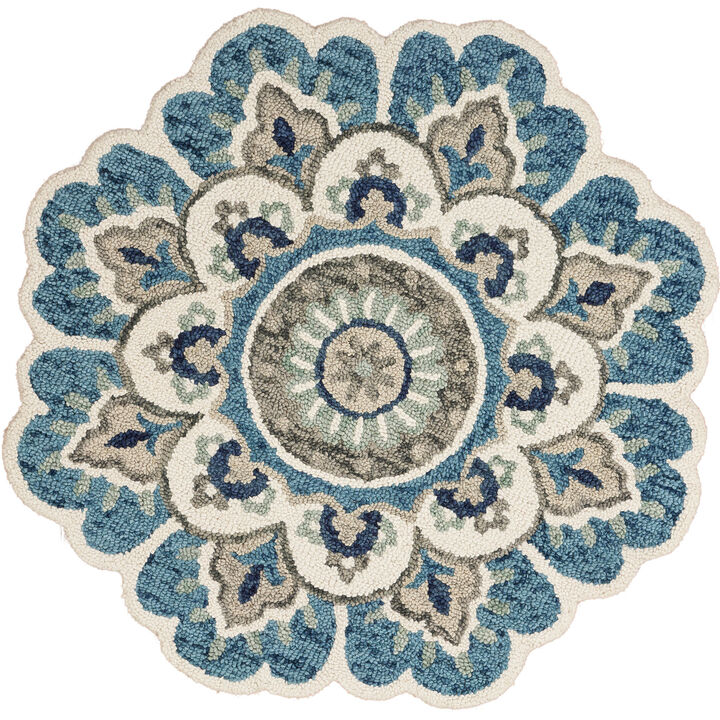 HomeRoots Round Wool Floral Hand Tufted Area Rug